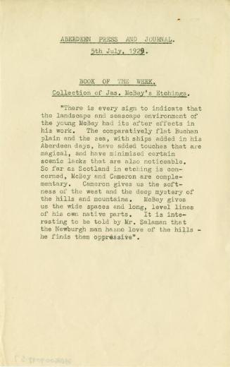 Book of the Week: Collection of Jas. McBey's Etchings (Press Cuttings Related to James McBey)