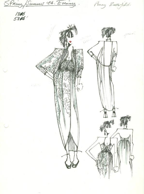 Drawing of Dress and Jacket for Spring/Summer 1984 Evening Collection for Penny Butterfield