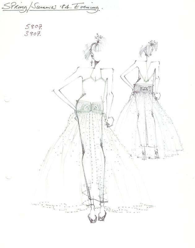 Drawing of Dress and Skirt for Spring/Summer 1984 Evening Collection