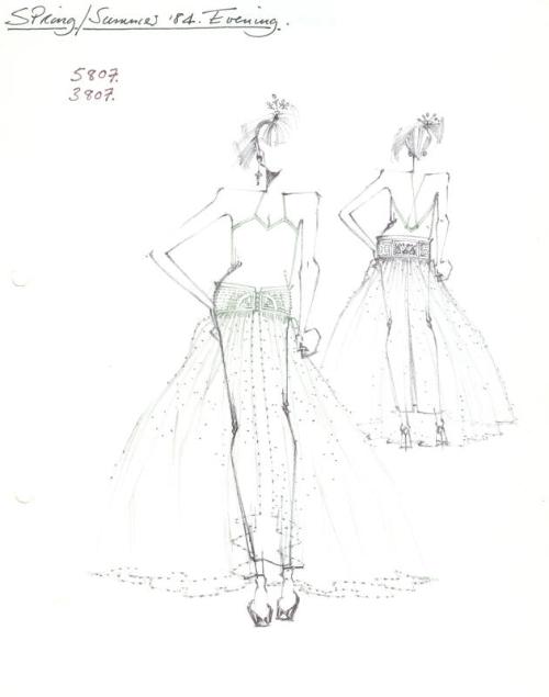 Drawing of Dress and Skirt for Spring/Summer 1984 Evening Collection