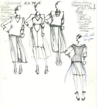 Multidrawing of Tops, Skirt and a dress for the Spring/Summer 1984 Sportswear Collection