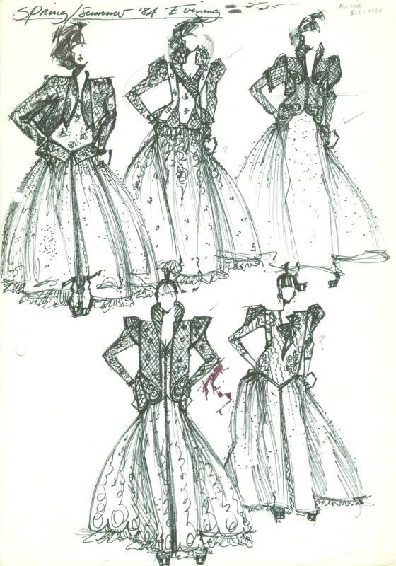 Multidrawing of Dresses for Spring/Summer 1984 Evening Collection