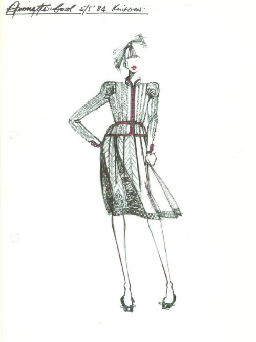 Drawing of Jacket and Skirt for Spring/Summer 1984 Knitwear Collection for Annette Carol