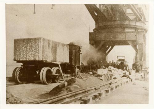 Repairs to South Breakwater Pier: Sentinel Steam Waggon Carrying Concrete Block to Titan Crane