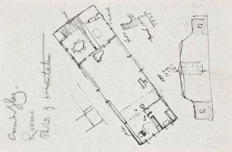 recto: Aerial Sketch and profile view of building, verso: Camel, rider and tree - leaf from Sketchbook - War