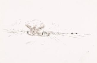 Barrage balloon on road - leaf from Sketchbook - War