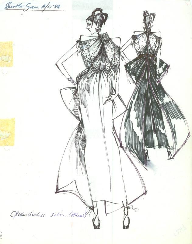 Drawing of Bustle Gown for Autumn/Winter 1984 Collection