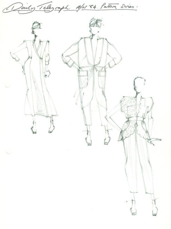 Multidrawing of Dress, Trousers and Jackets for the Autumn/Winter 1984 Collection for Daily Tel…