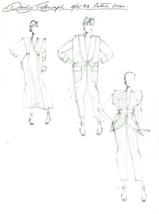 Multidrawing of Dress, Trousers and Jackets for the Autumn/Winter 1984 Collection for Daily Tel…