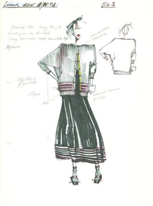 Drawing of Cardigan, Top and Skirt for Autumn/Winter 1984 Leisurewear Collection