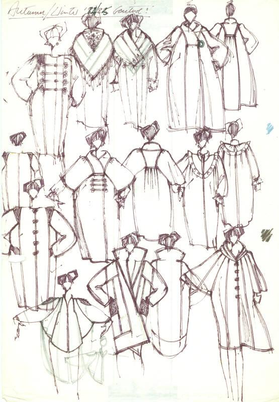 Multidrawing of Coats for the Autumn/Winter 1984 Couture Collection