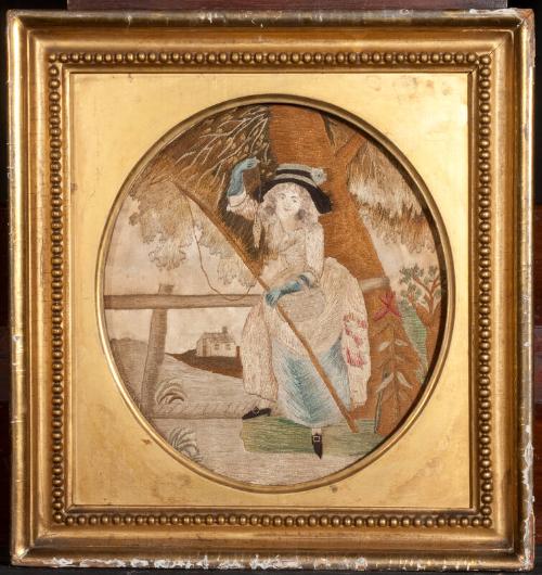 Embroidered Picture of Woman Fishing