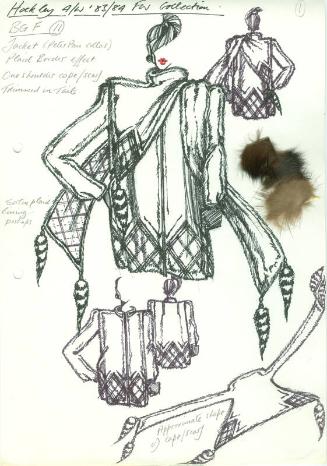 Drawing of Fur Jacket with Scarf and Fur Swatches for Hockley Autumn/Winter 1983/84 Fur Collect…