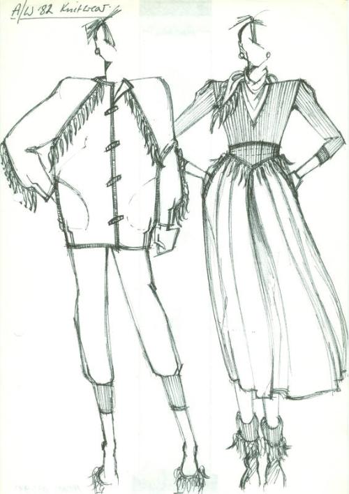 Drawing of Duffel Coat and Dress for Autumn/Winter Knitwear Collection