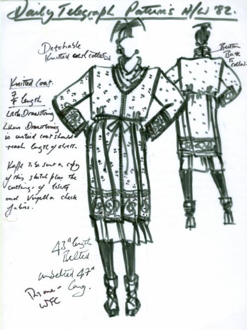 Drawing of Knitted Coat for Autumn/Winter 'Daily Telegraph' Pattern Series