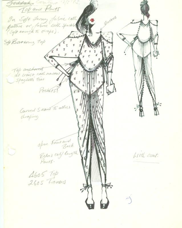 Drawing of Top and Trousers for Spring/Summer 1983 Couture Collection