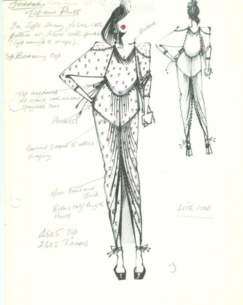 Drawing of Top and Trousers for Spring/Summer 1983 Couture Collection