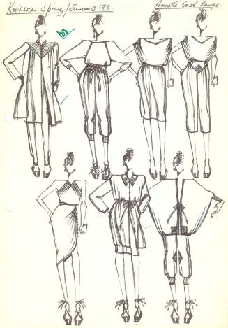 Multidrawing of Dresses and Trouser Suits for Spring/Summer 1983 Knitwear Collection