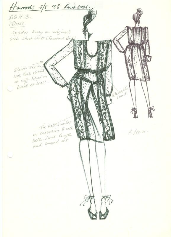 Drawing of Dress for Spring/Summer 1983 Harrods Knitwear Collection