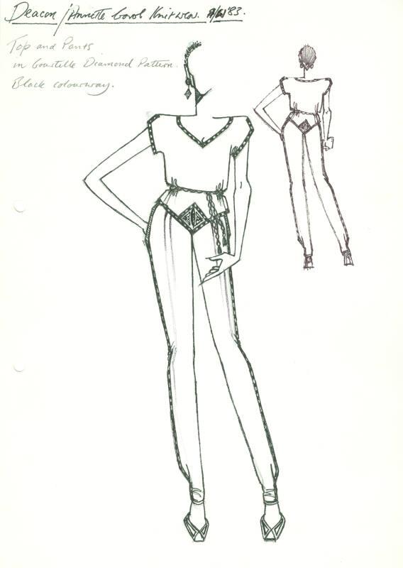 Drawing of Top and Trousers for Annette Carol Autumn/Winter 1983 Knitwear Collection