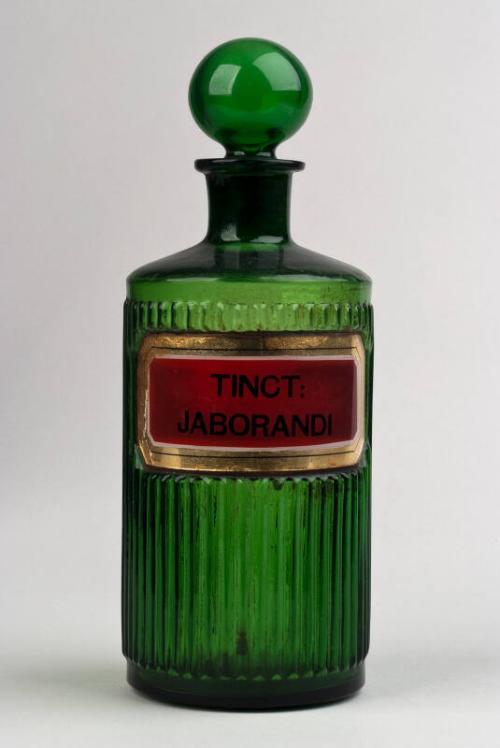 Green Glass Recessed Label Poison Shop Round TINCT: JABORANDI