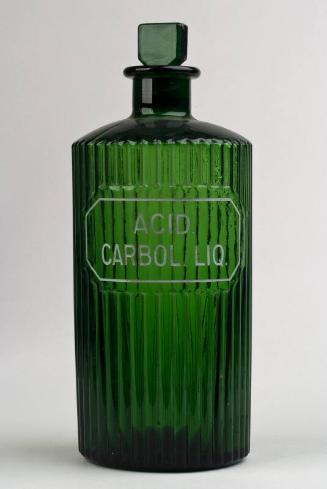 Green Glass Engraved Labelled Poison Shop Round ACID CARBOL. LIQ.