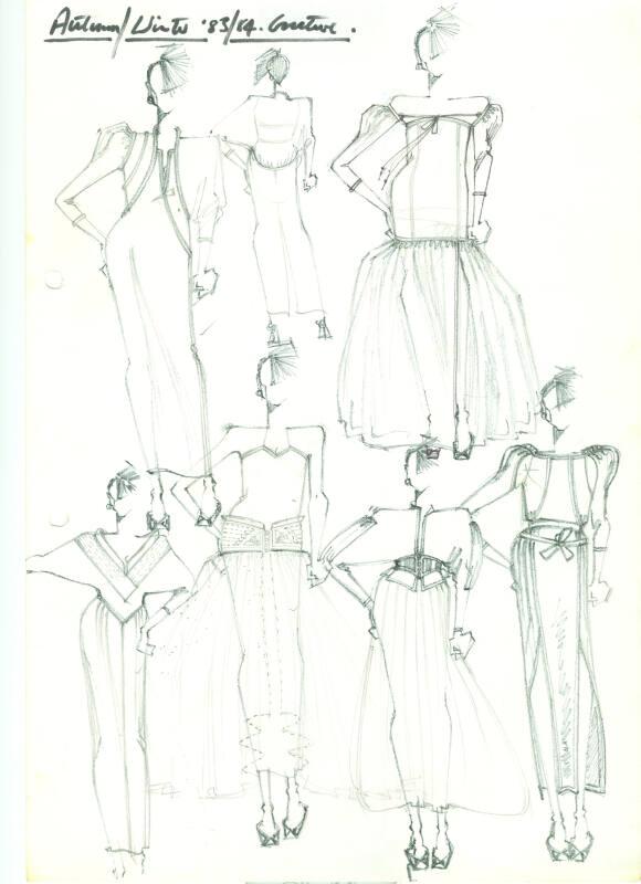 Multidrawing of Dresses, Tops and Skirts for Autumn/Winter 1983/84 Couture Collection