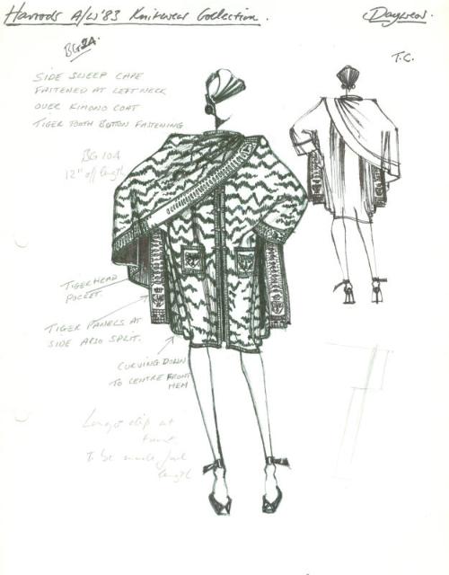 Drawing of Coat and Cape for Harrods Autumn/Winter 1983 Knitwear Collection