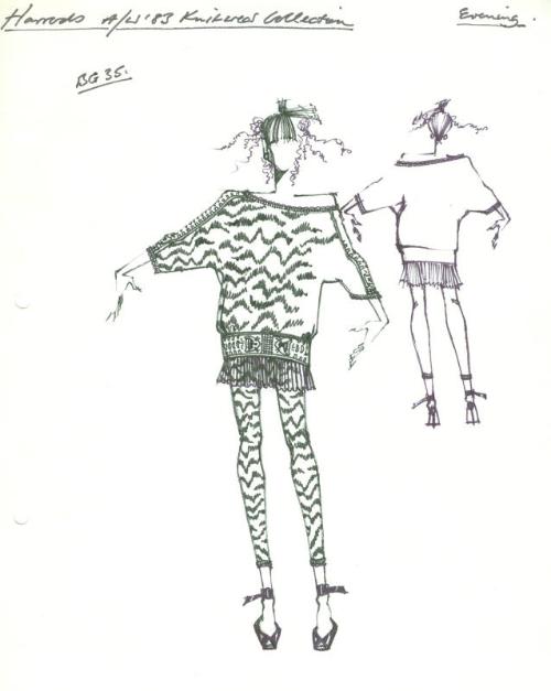 Drawing of Jumper and Leggings for Harrods Autumn/Winter 1983 Knitwear Collection