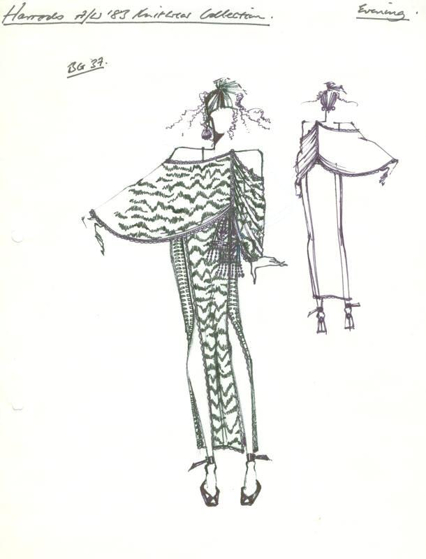 Drawing of Dress for Harrods Autumn/Winter 1983 Knitwear Collection