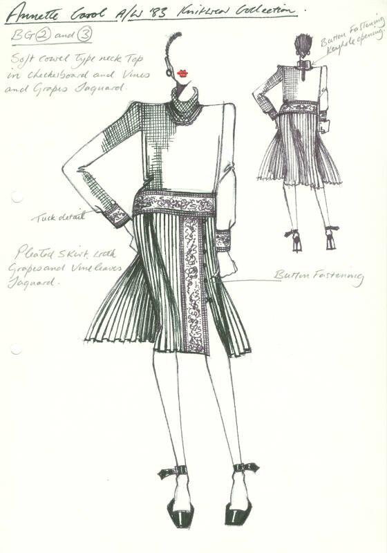 Drawing of Top and Skirt for Annette Carol Autumn/Winter 1983 Knitwear Collection