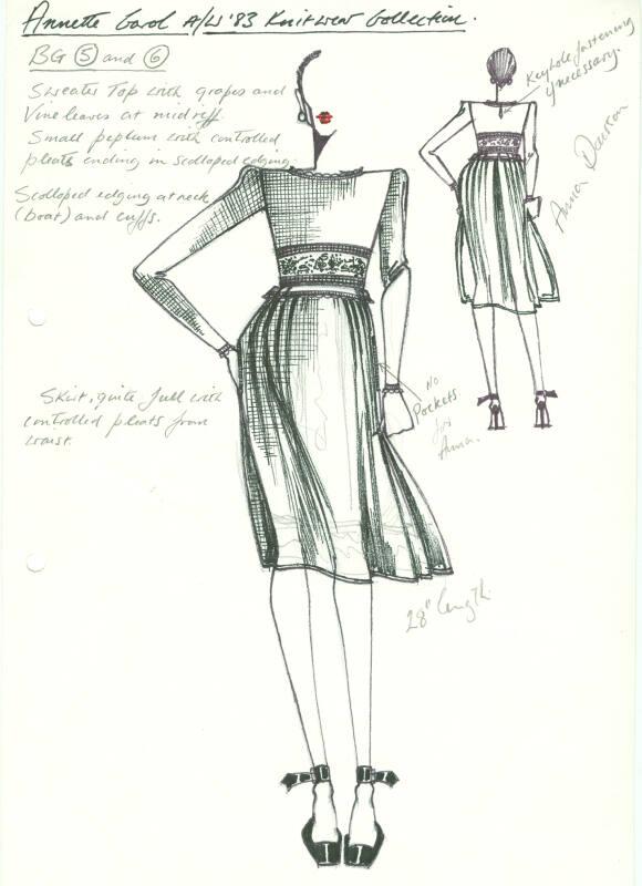 Drawing of Sweater and Skirt for Annette Carol Autumn/Winter 1983 Knitwear Collection