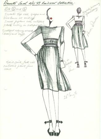 Drawing of Sweater and Skirt for Annette Carol Autumn/Winter 1983 Knitwear Collection