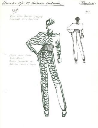 Drawing of Jumper and Trousers for Harrods Autumn/Winter 1983 Daywear Knits Collection