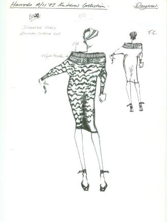 Drawing of Dress for Harrods Autumn/Winter 1983 Daywear Knits Collection