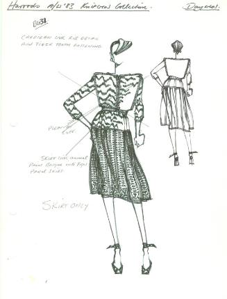 Drawing of Cardigan and Skirt for Harrods Autumn/Winter 1983 Daywear Knits Collection