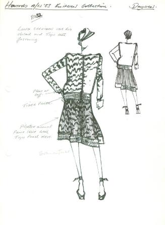 Drawing of Cardigan and Skirt for Harrods Autumn/Winter 1983 Daywear Knits Collection
