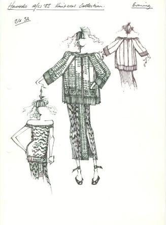 Drawing of Cardigan and Dress for Harrods Autumn/Winter 1983 Evening Knits Collection