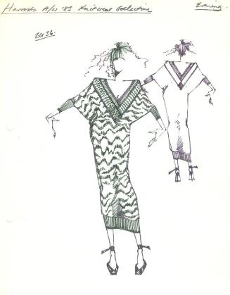 Drawing of Dress for Harrods Autumn/Winter 1983 Evening Knits Collection