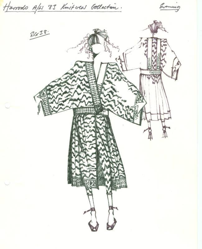 Drawing of Kimono and Leggings for Harrods Autumn/Winter 1983 Evening Knits Collection