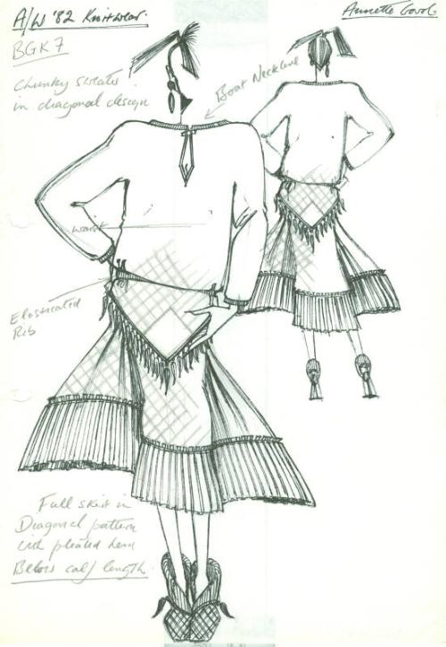 Drawing of Jumper and Skirt for Autumn/Winter 1982 Knitwear Collection ...