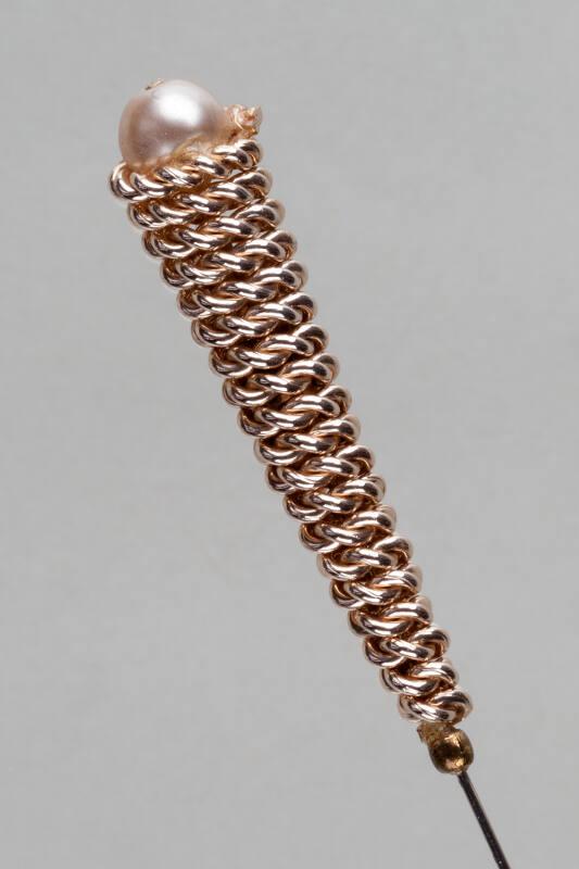 Decorative Hatpin with Metal Twist and Faux Pearl