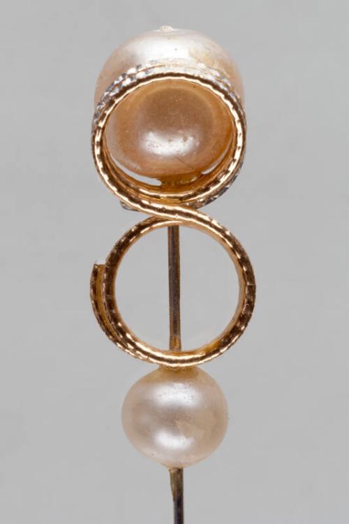 Decorative Hatpin with a Faux Pearl and Gold Coil