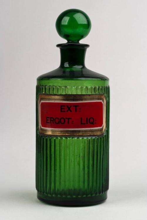 Green Glass Recessed Label Poison Shop Round EXT: ERGOT: LIQ: