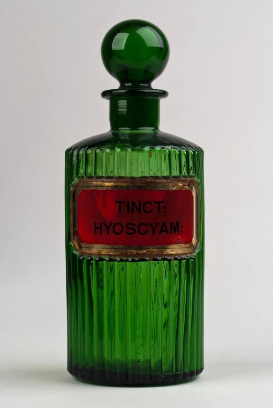 Green Glass Recessed Label Poison Shop Round TINCT: HYOSCYAM: