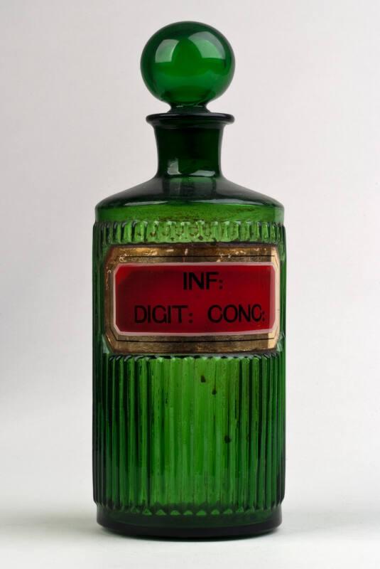 Green Glass Recessed Label Poison Shop Round INF: DIGIT: CONC: