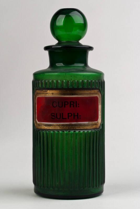Green Glass Recessed Label Poison Shop Round CUPRI: SULPH: