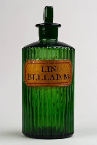 Green Glass Gold Labelled Poison Shop Round LIN: BELLAD: M: