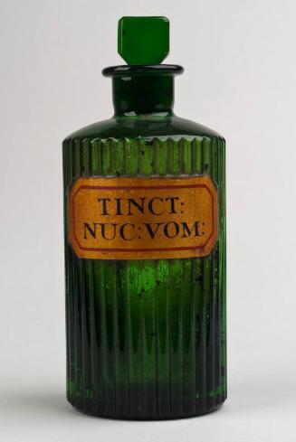 Green Glass Gold Labelled Poison Shop Round TINCT: NUC: VOM: