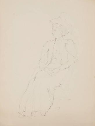 Seated Woman Wearing a Large Hat and Coat with Leg O' Mutton Sleeves